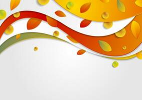 Bright autumn wavy background with leaves and glossy beads vector