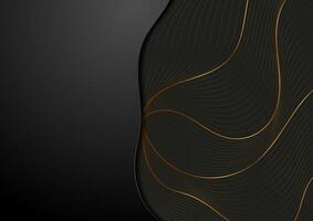 Black corporate background with golden wavy pattern vector