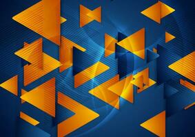 Bright blue and orange glossy triangles abstract background vector