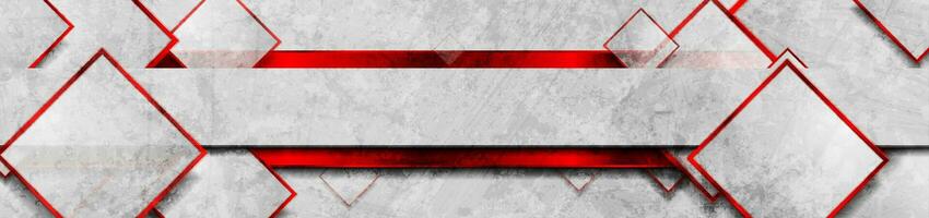 Hi-tech red glossy grunge geometric banner with squares vector