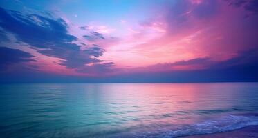 Sunrise over the sea and nice beach in purple color. Generative AI photo