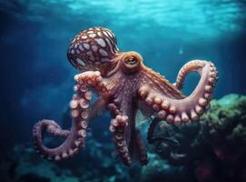 Octopus swimming in the ocean. Generative AI. photo