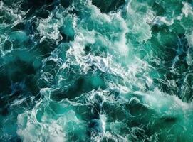 Green ocean with strong turbulent wave. photo