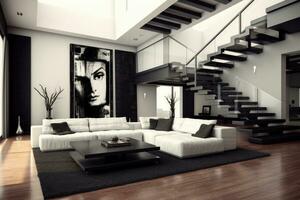 Modern living room flat home interior. Generative AI photo