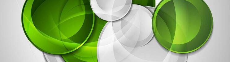 Green and grey glossy circles abstract hi-tech bannner vector