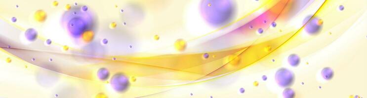 Yellow shiny waves with bokeh bubbles abstract banner vector