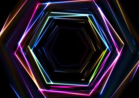 Colorful glowing neon tech hexagons abstract background vector