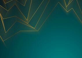 Turquoise abstract background with golden curved lines pattern vector