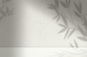 Studio background,Bamboo Leaves shadow with sunlight effect on grey concrete wall background,Empty White Studio Room Display with leaves silhouette on Cement,Backdrop display for product presentation photo