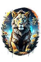 lion with oil painting on watercolor for t-shirt print photo