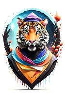 Tiger with oil painting on watercolor for t-shirt print photo