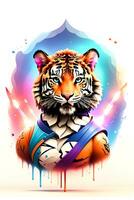 Tiger with oil painting on watercolor for t-shirt print photo