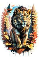 lion with oil painting on watercolor for t-shirt print photo