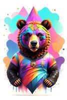 Bear with oil painting on watercolor for t-shirt print photo