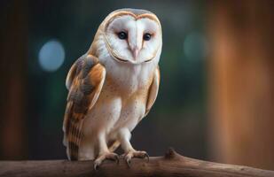 Close up of a barn owl. Generative AI. photo