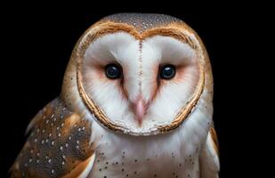 Close up of a barn owl. Generative AI. photo