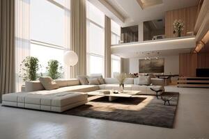 Modern living room flat home interior. Generative AI photo