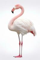 Pink flamingo isolated on white background. Generative AI photo