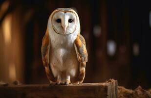 Close up of a barn owl. Generative AI. photo