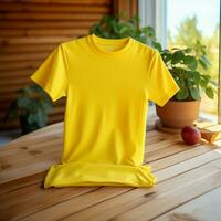 AI generative High quality blank t-shirt in yellow color, perfect to create mockup preview photo