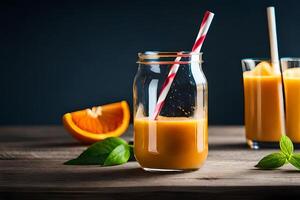 fresh orange juice in the glass on dark background AI Generated photo