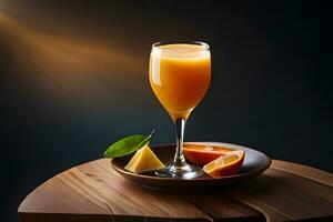 fresh orange juice in the glass on dark background AI Generated photo