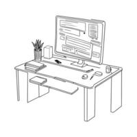computadora escritorio negro contorno vector en blanco antecedentes