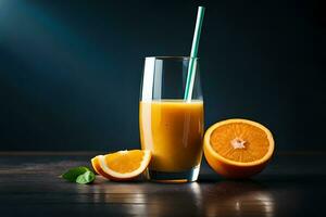 fresh orange juice in the glass on dark background AI Generated photo