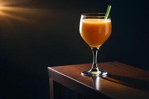 fresh orange juice in the glass on dark background AI Generated photo