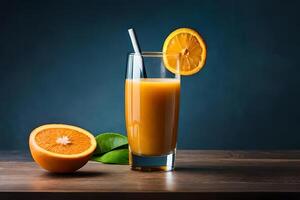 fresh orange juice in the glass on dark background AI Generated photo