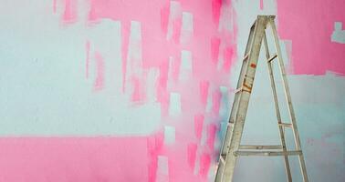 blue pink wall pictures unfinished paint photo