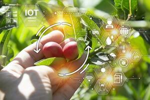 el concepto de utilizando ai y inteligente agricultura. foto