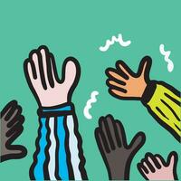 Human hands clapping isolated multinational various skin color palms. appreciation, greeting and  applause. vector