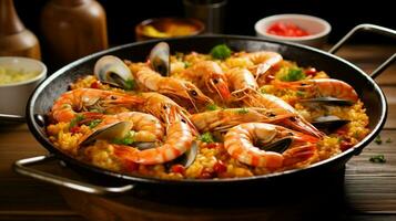 Prawn with rice - closeup of prawn with rice - traditionnal spanish food paella. photo