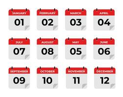 Vecter simple icon calender, 12 month of the year, Collection of calendar symbols. vector