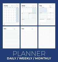 Vector Simple planner pages templates, daily, weekly, monthly minimal design.