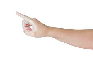 man hand touching or pointing to something isolated on white background photo