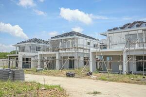 construction residential new house with prefabrication system in progress at building site photo
