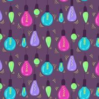 Bold flat minimalistic seamless pattern with bulbs. Bright colored light bulbs in neon colors. Retro 90s y2k design. Perfect for decoration, textile, wrapping, background, home decor vector