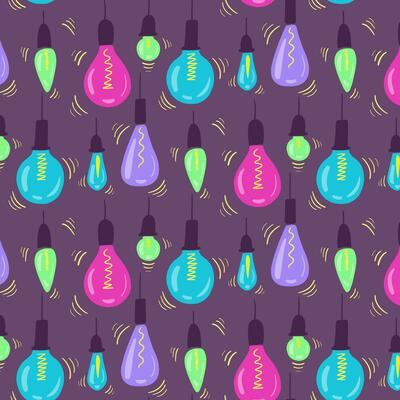 Bold flat minimalistic seamless pattern with bulbs. Bright colored light bulbs in neon colors. Retro 90s y2k design. Perfect for decoration, textile, wrapping, background, home decor