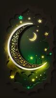 3d render realistic Ramadan moon stars on dark background, Ai Generative photo