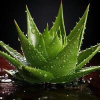 aloe vera, fresh on white or green background with water drops needle sharp, prickly drink leaf close up leaves petals Generative AI photo