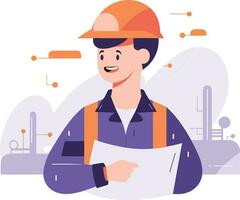 Hand Drawn Engineer or architect with house under construction in flat style vector