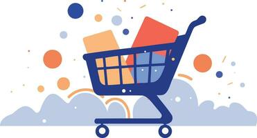 Hand Drawn shopping cart full of gifts at the mall in flat style vector