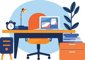 Hand Drawn desk in the office is organized in order in flat style vector
