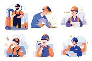 Hand Drawn Engineer or architect with house under construction in flat style vector