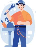 Hand Drawn plumber or engineer work with professionalism in flat style vector