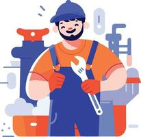 Hand Drawn plumber or engineer work with professionalism in flat style vector