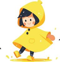 Hand Drawn A child in a raincoat showing a joyful expression that it is raining in flat style vector