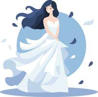 Hand Drawn beautiful and elegant wedding dress in flat style vector